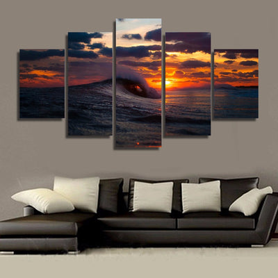 Limited Edition 5 Piece Surfing Wave in Sunset Canvas