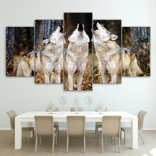 Limited Edition 5 Piece Threesome Howling Wolf Canvas