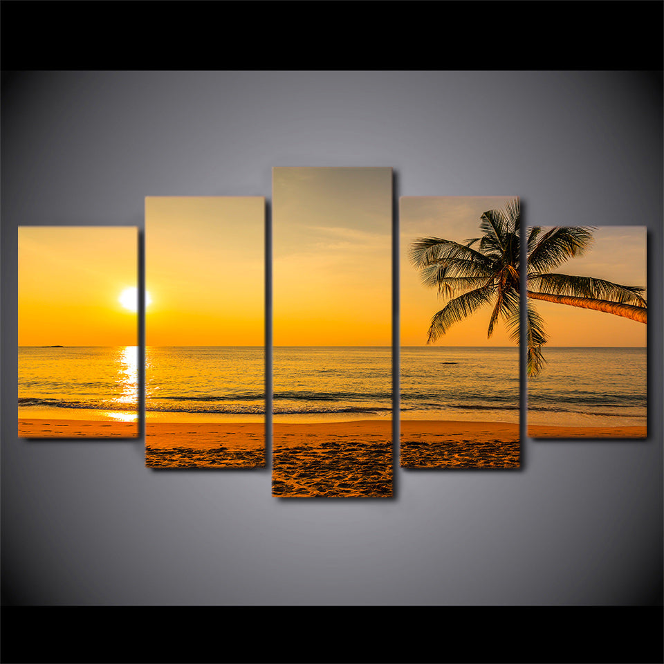 Limited Edition 5 Piece Tropical Beach In Sunset Canvas