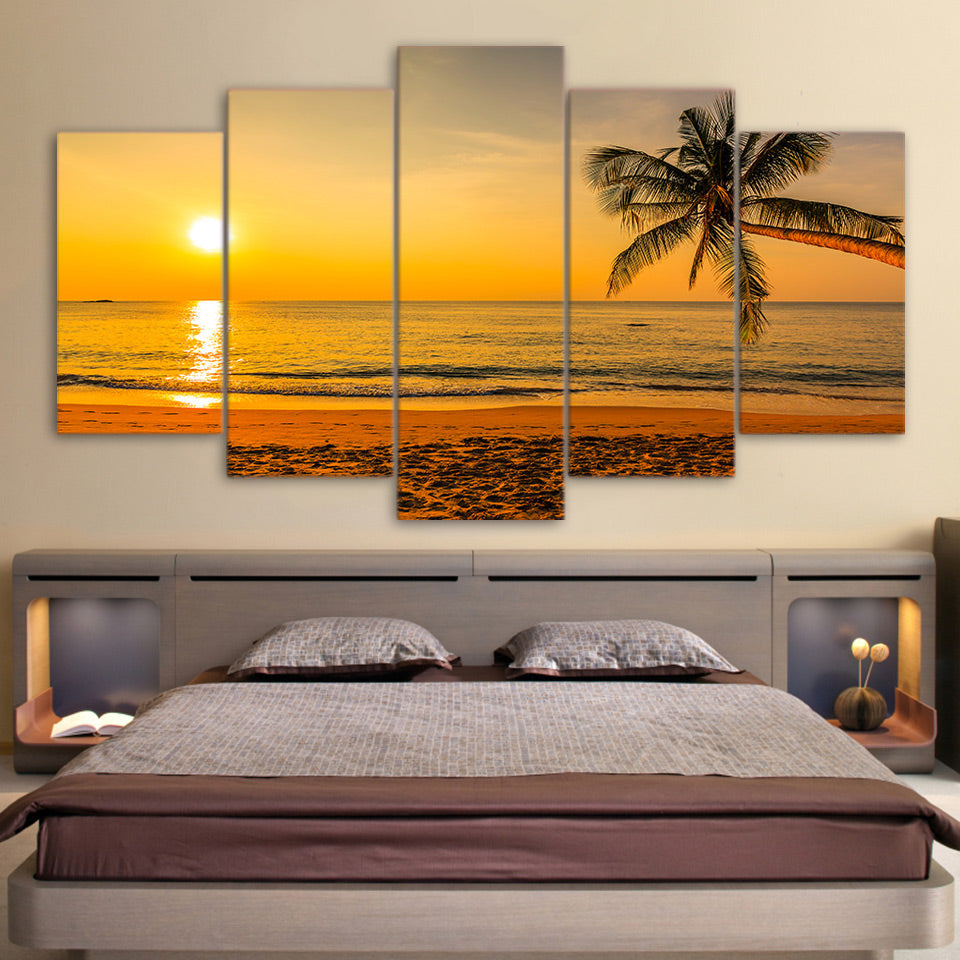 Limited Edition 5 Piece Tropical Beach In Sunset Canvas