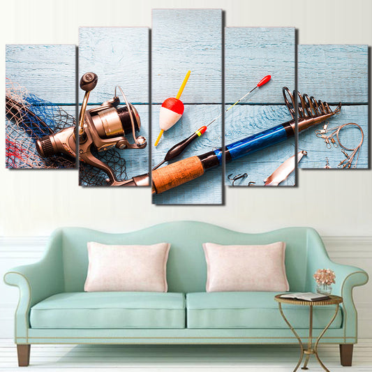 Limited Edition 5 Piece Unique Fishing Rod Canvas