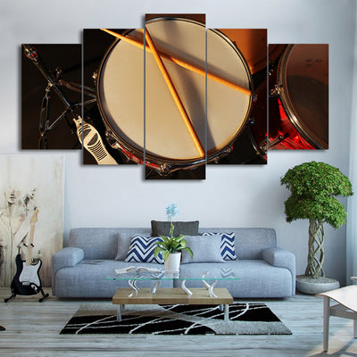 Limited Edition 5 Piece Vintage Drum with Drumsticks Canvas