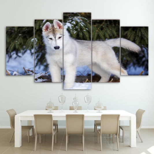 Limited Edition 5 Piece White Baby Wolf Canvas