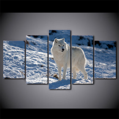 Limited Edition 5 Piece Abstract White Snow Wolf Canvas