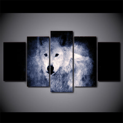 Limited Edition 5 Piece White Wolf In The Dark Canvas