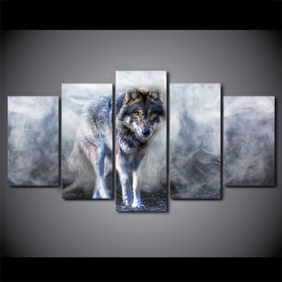 Limited Edition 5 Piece Wolf Covered By Smoke  Canvas