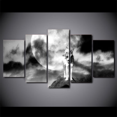 Limited Edition 5 Piece Wolf In Black And White Canvas