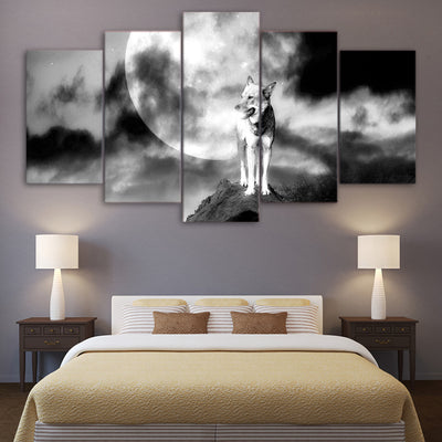 Limited Edition 5 Piece Wolf In Black And White Canvas