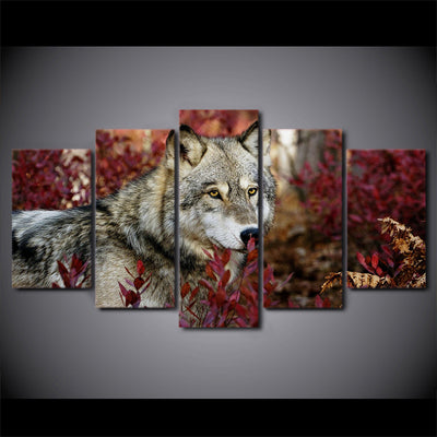 Limited Edition 5 Piece Wolf In Flower Forest Canvas