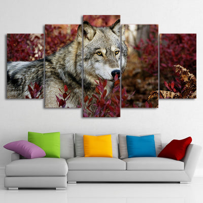 Limited Edition 5 Piece Wolf In Flower Forest Canvas