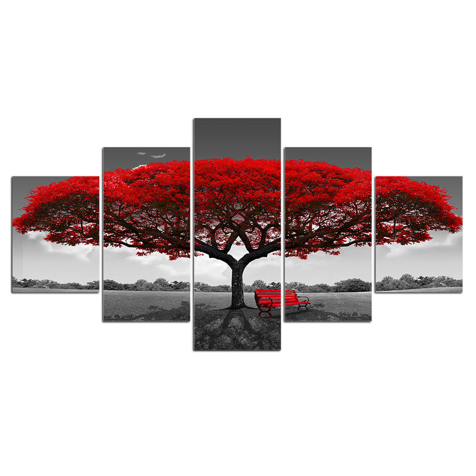 Limited Edition 5 Piece Red Tree Canvas