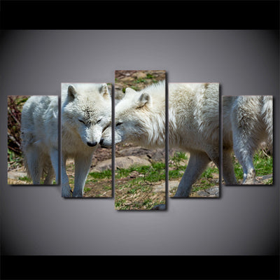 Limited Edition 5 Piece Loving White Couple Wolf Canvas