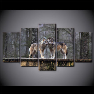 Limited Edition 5 Piece Couple Brown Wolf Canvas