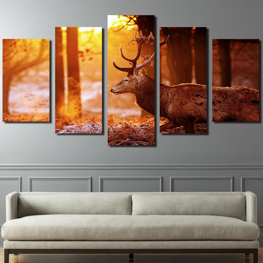 Limited Edition 5 Piece Deer in Sunset Canvas