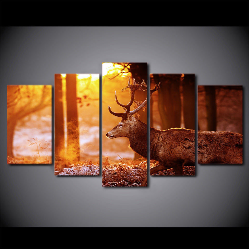 Limited Edition 5 Piece Deer in Sunset Canvas