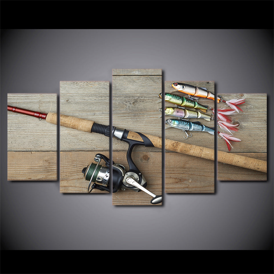 Limited Edition 5 Piece Artistic Fishing Hooks And A Rod Canvas - The Beach  Canvas