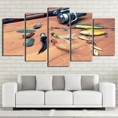 Limited Edition 5 Piece Creative Fishing Hooks and a Fishing Reel Canvas
