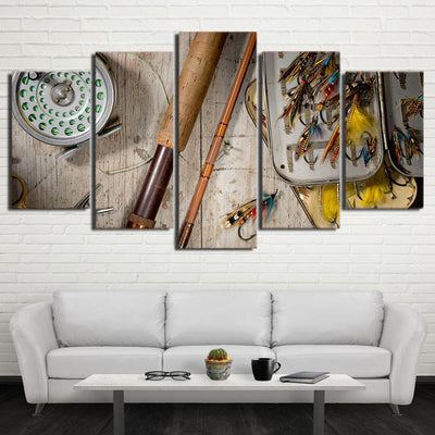 Limited Edition 5 Piece Colorful Fishing Hooks Design Canvas