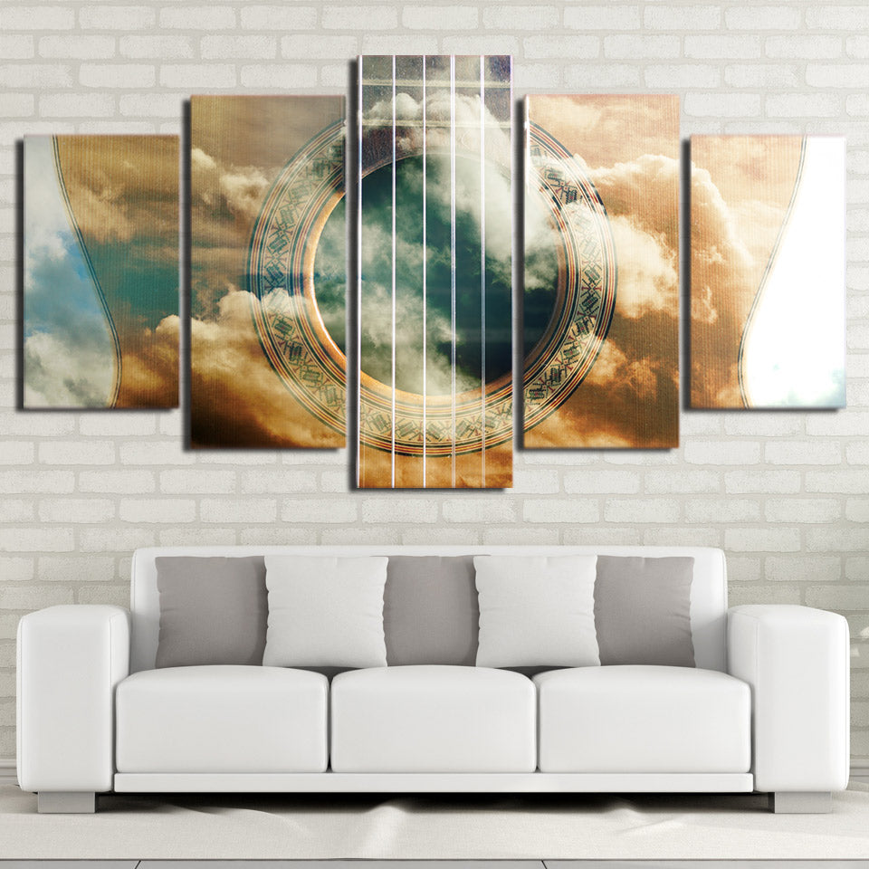 Limited Edition 5 Piece Amazing Guitar Covered With Clouds Canvas