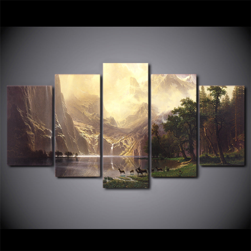 Limited Edition 5 Piece Deer in the Lakeside Canvas