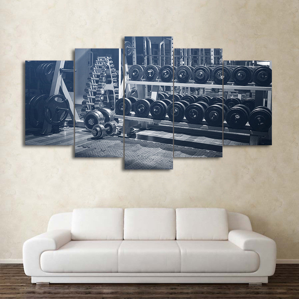 Limited Edition 5 Piece Black And White GYM Dumbells Canvas