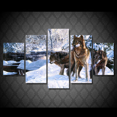 Limited Edition 5 Piece  Wolves In Melting Snow Canvas