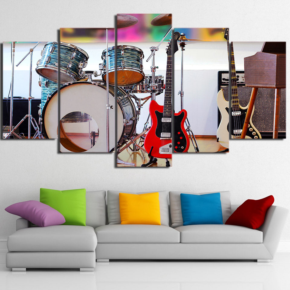 Limited Edition 5 Piece Drum Set And Musical Instruments Canvas