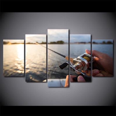 Limited Edition 5 Piece Fishing In The Lake Sunset Canvas