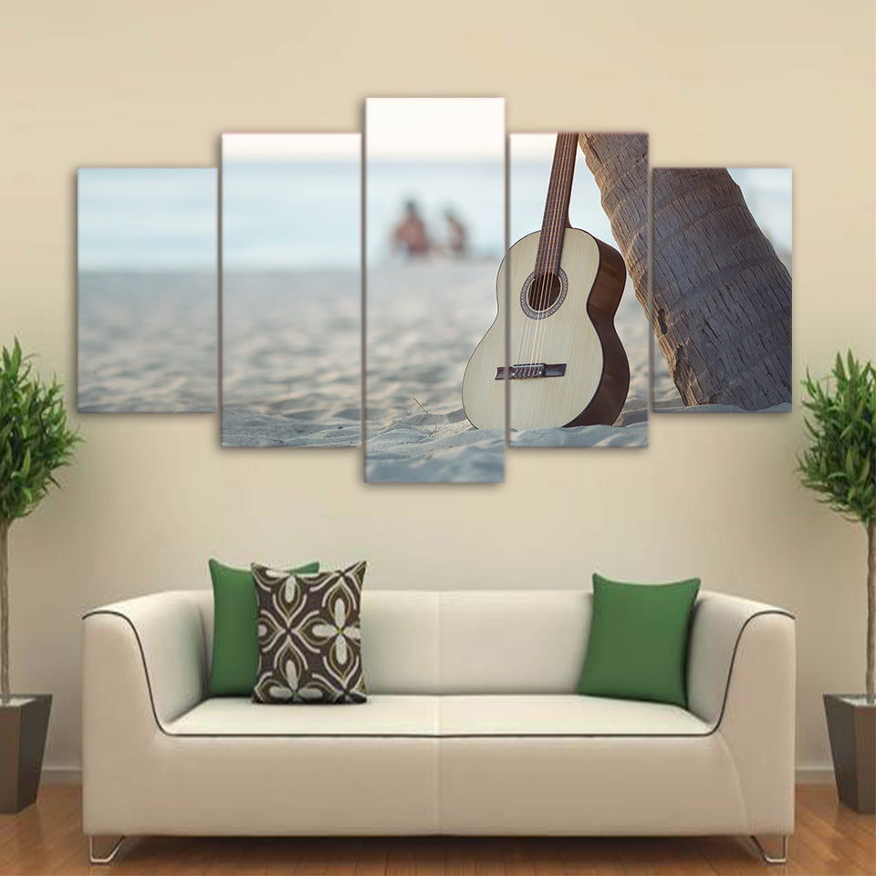 Limited Edition 5 Piece Guitar On The Beach Canvas