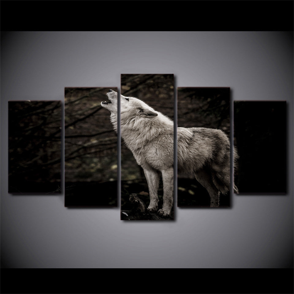 Limited Edition 5 Piece White Howling Wolf  Canvas