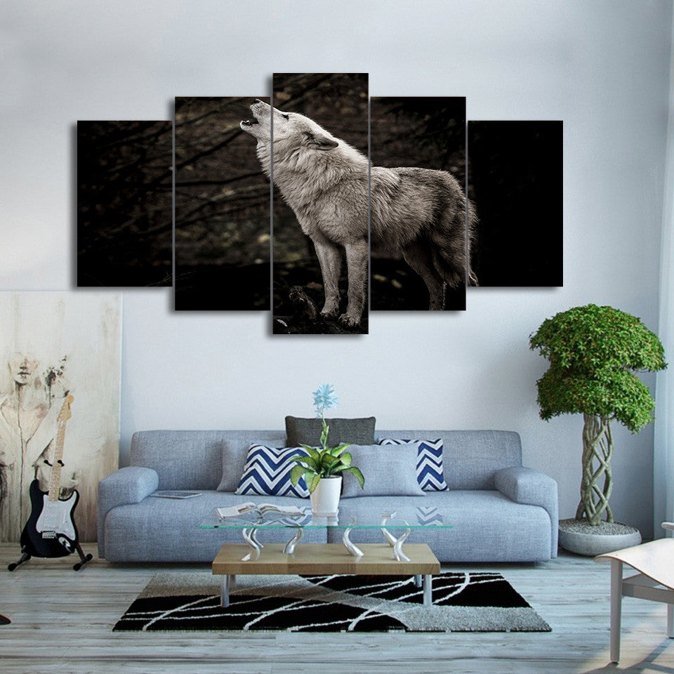 Limited Edition 5 Piece White Howling Wolf  Canvas