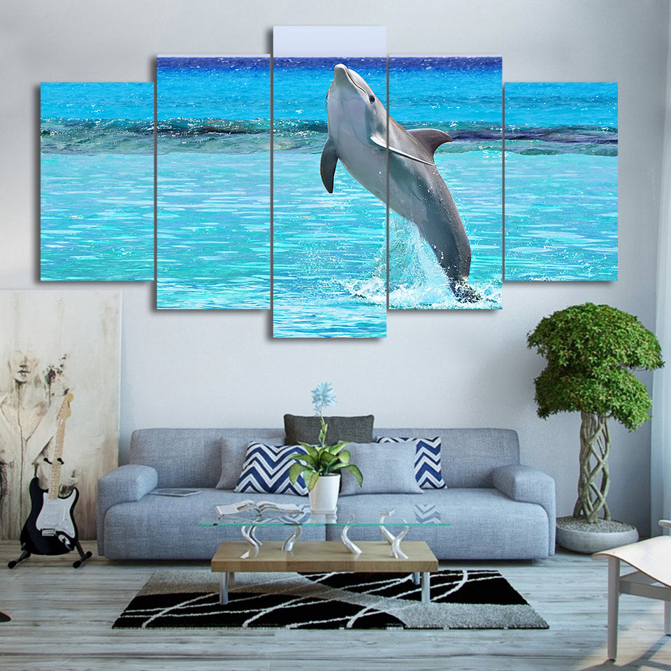 Limited Edition 5 Piece Jumping Dolphin Canvas