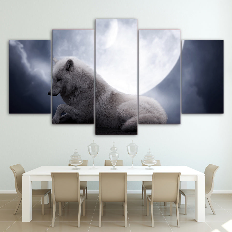 Limited Edition 5 Piece  Wolf Lying in the Moonlight Canvas