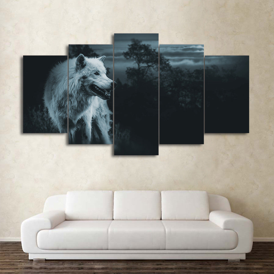 Limited Edition 5 Piece Night Wolf In Forest Canvas