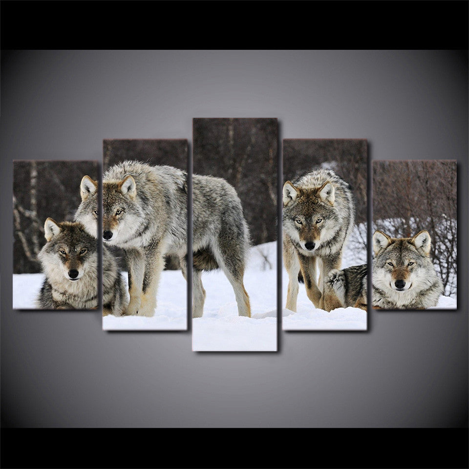 Limited Edition 5 Piece Wolf Pack Canvas