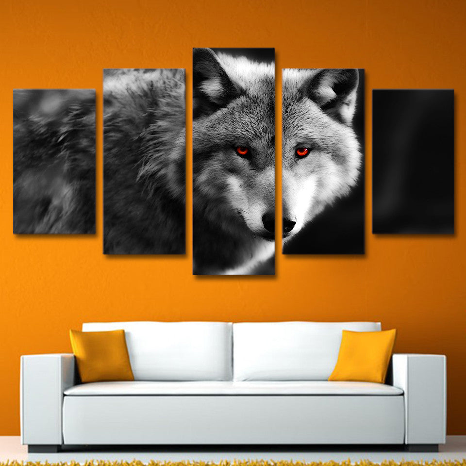 Limited Edition 5 Piece Red Eyed Wolf Canvas (FRAMED)