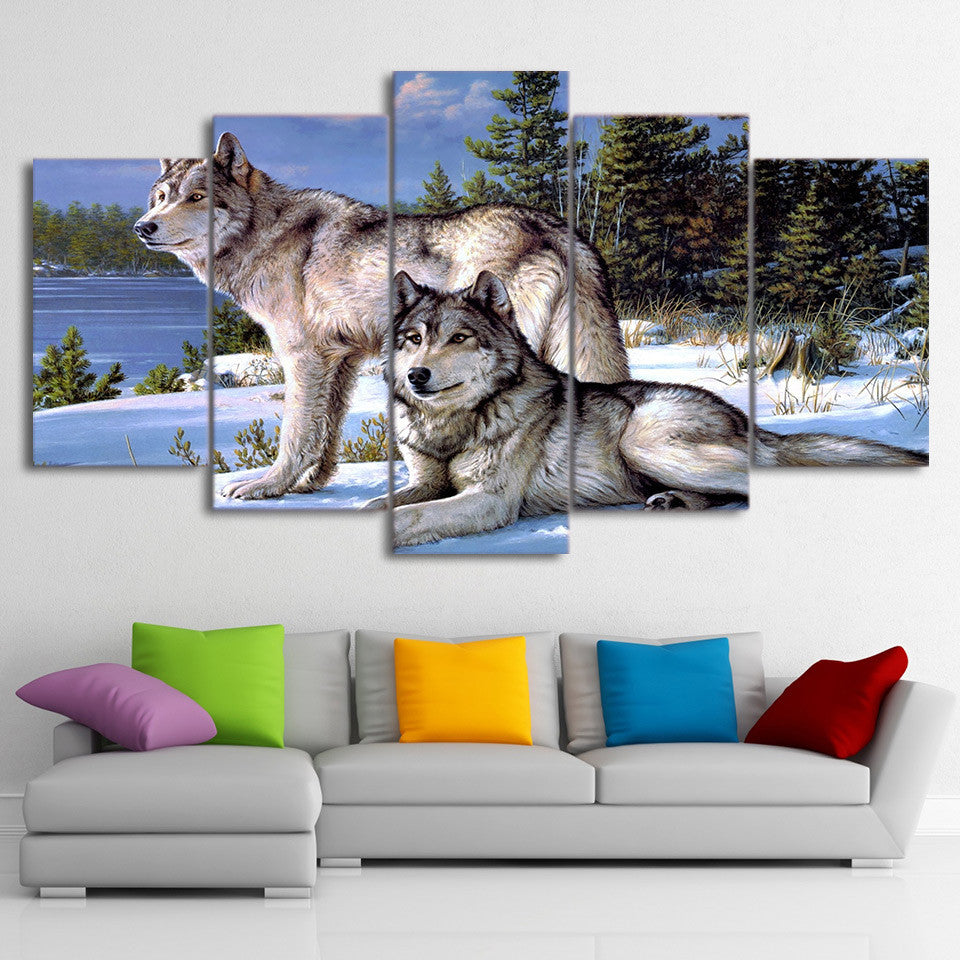 Limited Edition 5 Piece Wolf Couple Canvas