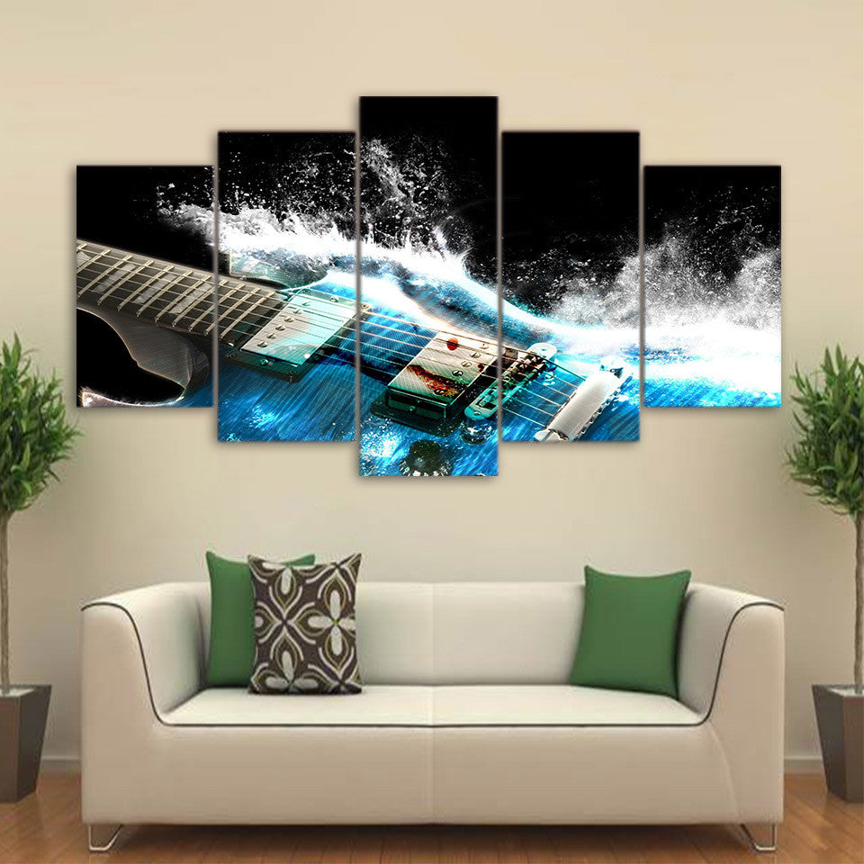 Limited Edition 5 Piece Guitar Blue Wave Canvas