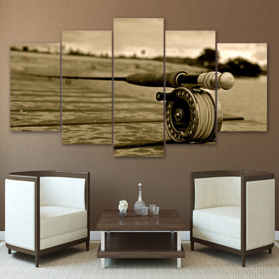 Limited Edition 5 Piece Vintage Fishing Rod Canvas - The Beach Canvas