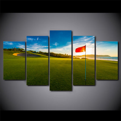 Limited Edition 5 Piece Red Flag In Golf Course  Canvas