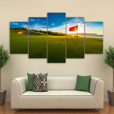 Limited Edition 5 Piece Red Flag In Golf Course  Canvas