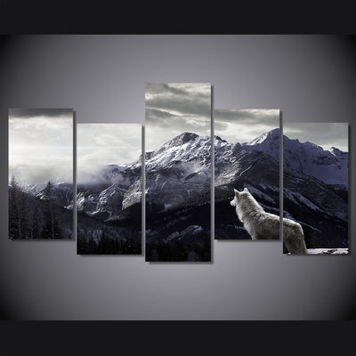 Limited Edition White Wolf In Snowy Mountain Canvas