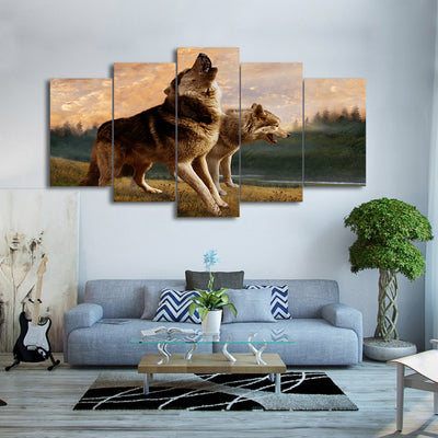 Limited Edition 5 Piece Wolf In Mountain Canvas
