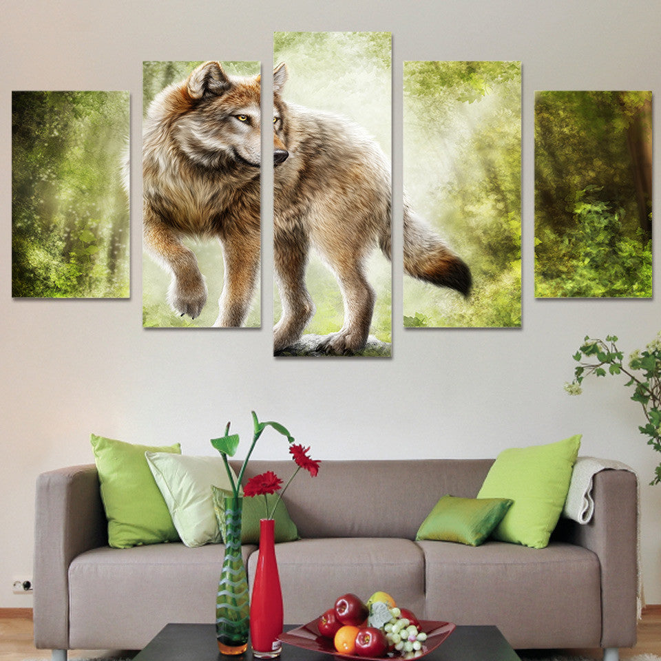 Limited Edition 5 Piece Wolf Forest Canvas